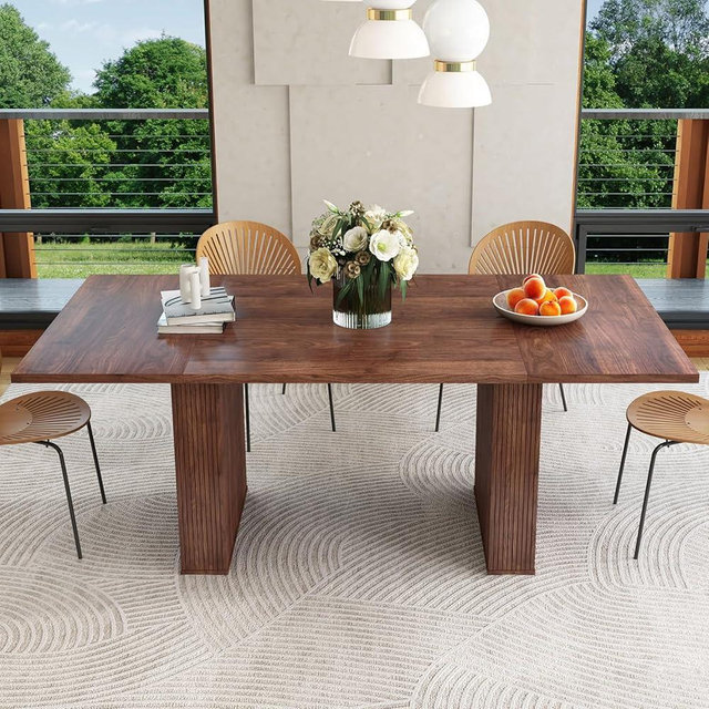 weselon 78 Inch Dining Table for 6 8 10, Modern Farmhouse Rectangular Kitchen Table, Long Dining Room Tables with Wood Strip Base for Kitchen Living Room (Walnut)