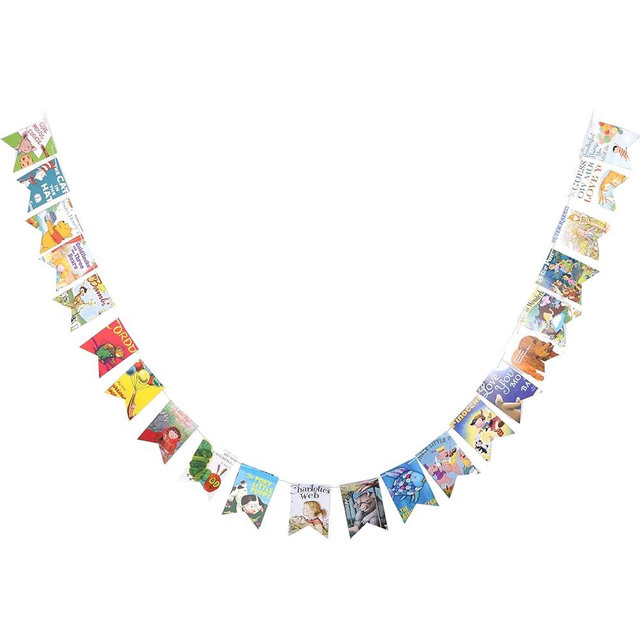 Book Garland – Vintage Book Pages String Decoration – 22 Pieces Perfect for Book Lovers, Kids Room Decor, Themed Parties, Comic Story Party Banner, Home, Library (Print Type, Single-Sided Printed)
