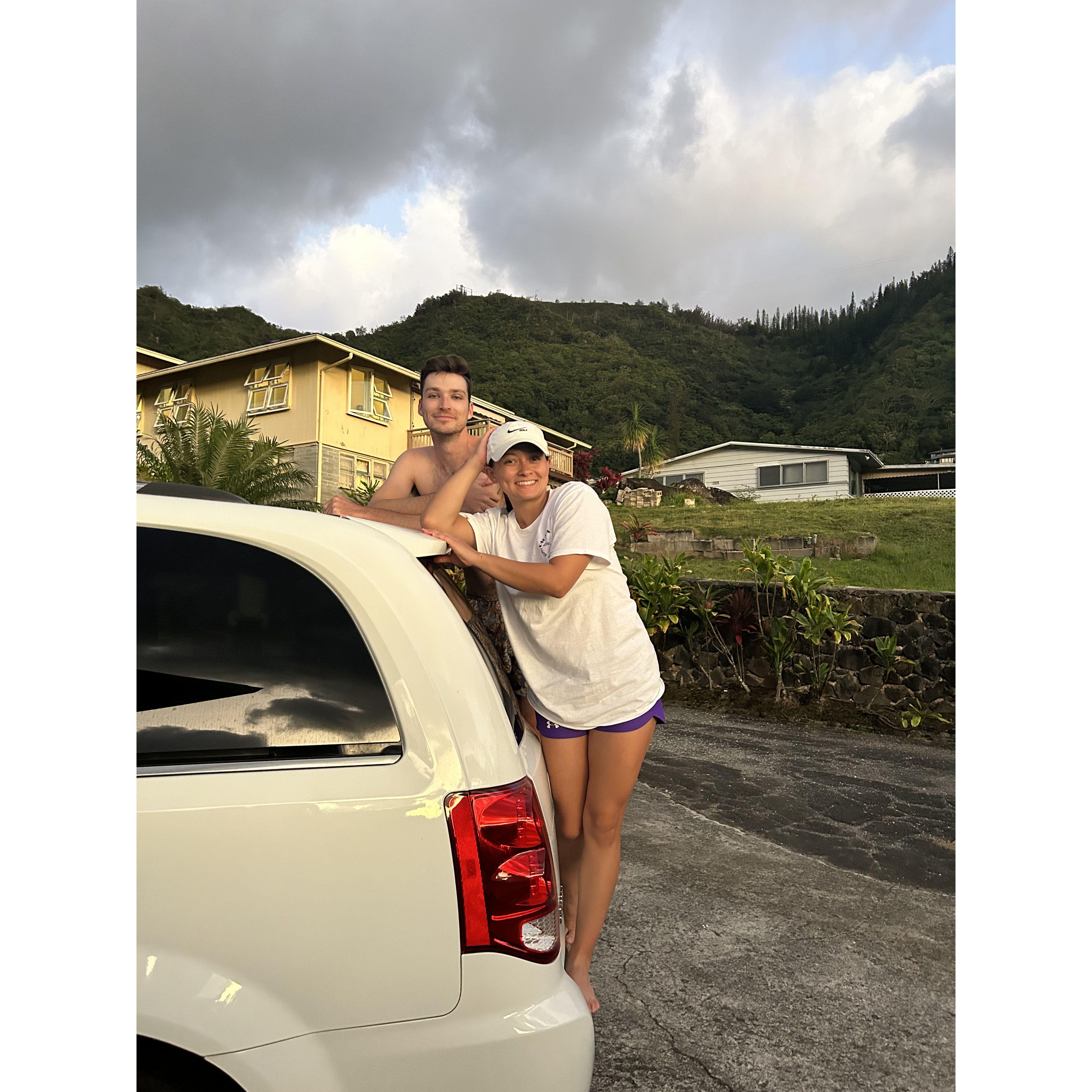 Grant and Natalie watching the sunset in Hawaii.