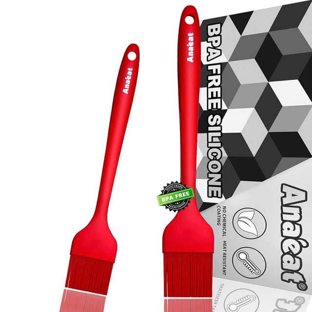 Anaeat High Heat Resistant Silicone Basting Pastry Brush Set of 2- Hygienic One Piece Design Spread Oil Butter for BBQ Grill Barbecue Baking Kitchen Cooking - BPA Free & Dishwasher Safe (10"+8.2")