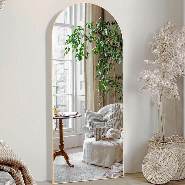 Sweetcrispy 64"x21" Arched Full Length Mirror Floor Mirror Full Body Mirror with Stand, Wall Mirror Full Length Aluminum Alloy Frame Standing Hanging or Leaning Against Wall, Gold