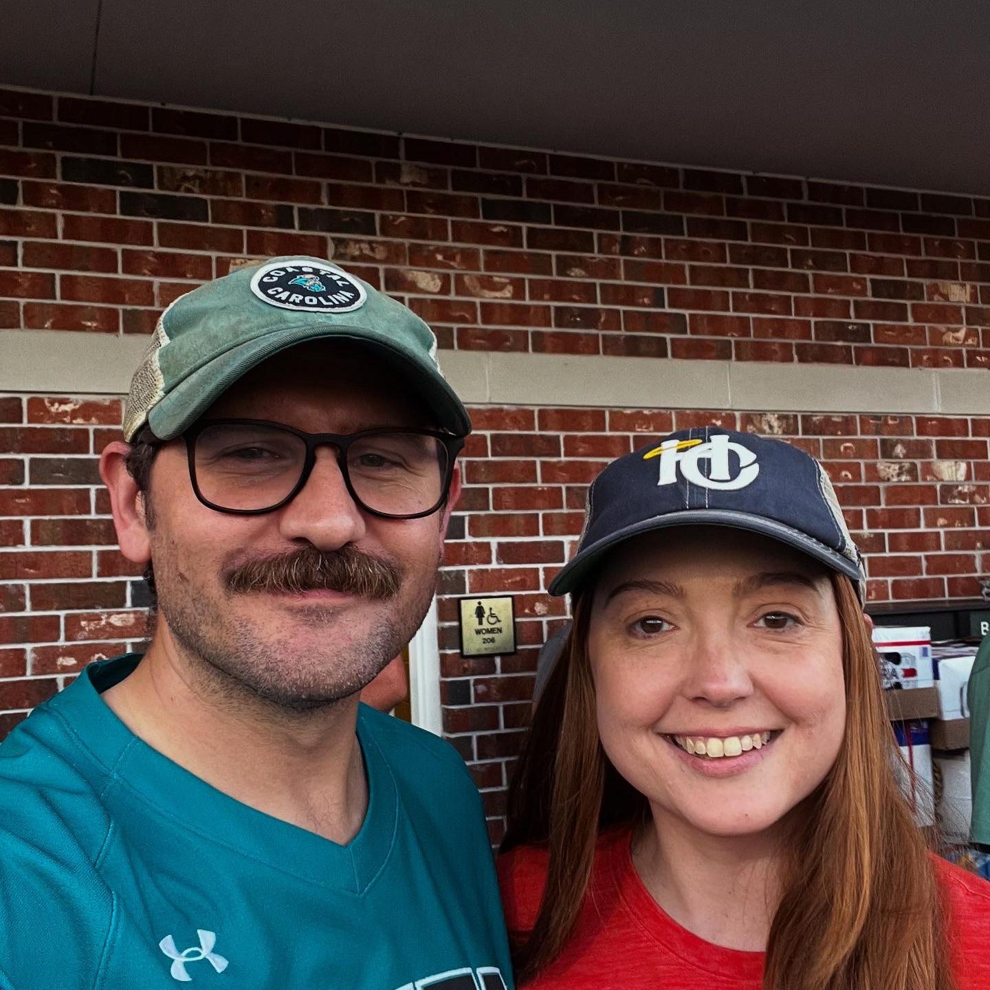 At a Coastal Carolina/Clemson baseball game--Kristen had to root for the Tigers (and on every other day, she'll support both).