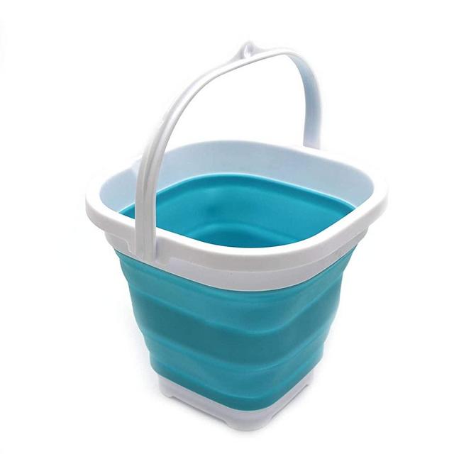 SAMMART 2.6L (0.68 Gallon) Super Mini Sqare Collapsible Plastic Bucket - Foldable Square Tub - Portable Fishing Water Pail - Space Saving Outdoor Waterpot (1, Bright Blue)