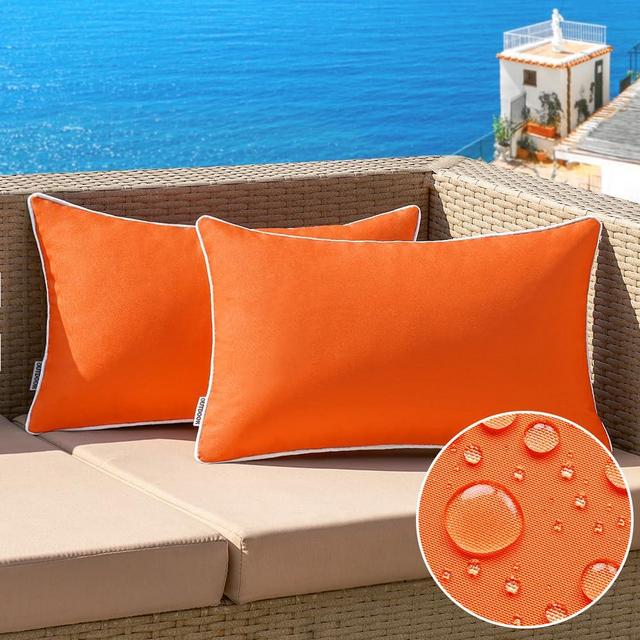 MIULEE Pack of 2 Outdoor Waterproof Pillow Covers Decorative Lumbar Throw Pillows Solid Color Farmhouse Couch Cushion Covers for Patio Tent Bed Sofa Living Room 12x20 Inch Bright Orange