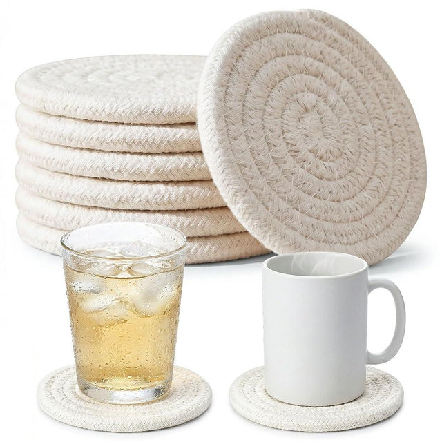 DomeStar Drink Coasters Set of 6, 3.5 Inch, Boho Furniture and Modern Farmhouse Decor Drink Coasters, Minimalist Non-Slip Tabletop Protection Suitable for Kinds of Cups, Living Room, Kitchen, White
