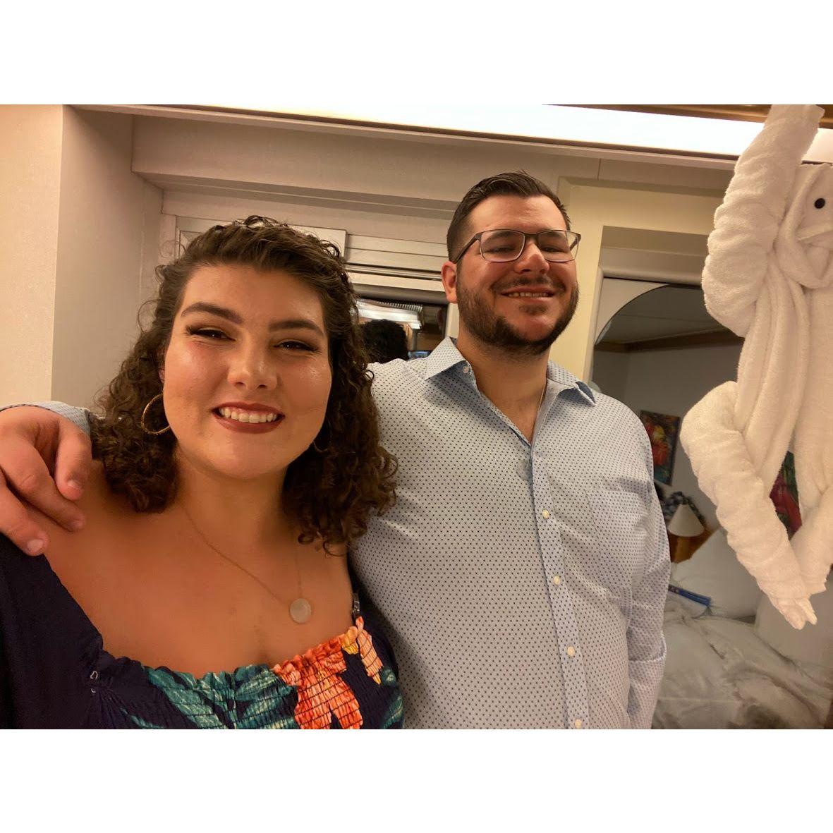 Selfies with our towel animals, Carnival Magic, March 2022