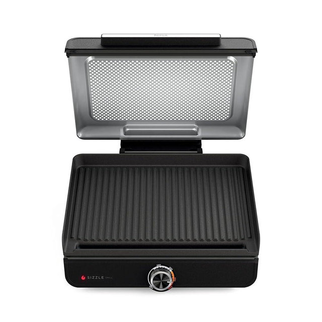 Ninja Sizzle Indoor Grill, GR100 – Nonstick Grill Plate, Compact Electric Griddle for Steaks, Burgers, Veggies & More, Adjustable Temperature, Easy Clean, Countertop Cooking, Black