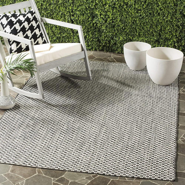 SAFAVIEH Courtyard Collection 96" x 132" Black / Grey CY8653 Indoor/ Outdoor Waterproof Easy-Cleaning Patio Backyard Mudroom Area-Rug