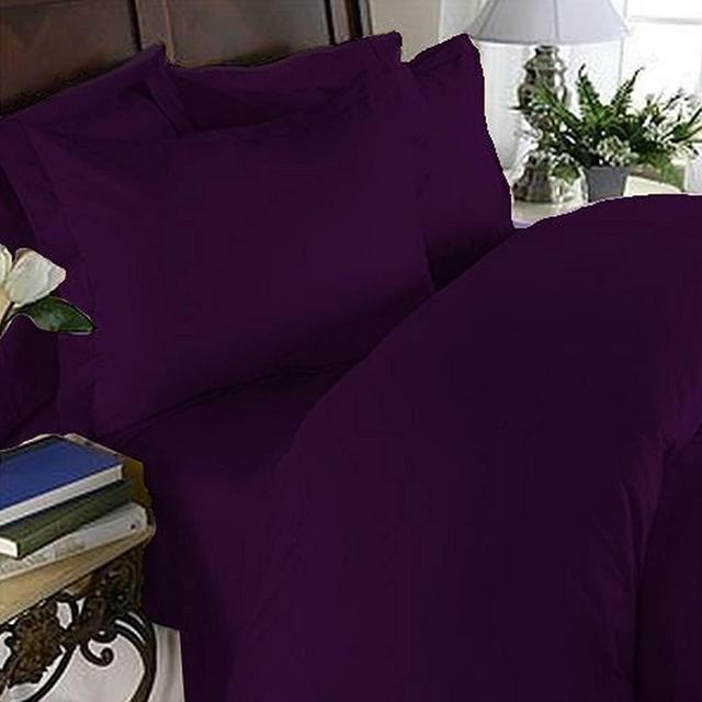 Elegant Comfort Luxurious Wrikle-Resistant Super Silky Soft - 1500 Thread Count Egyptian 4-Piece Bed Sheet Set, Deep Pocket Up to 16" , Queen Purple