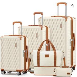 Melalenia Luggage Sets 3 Piece with Duffel Bag, Hard Shell Carry on Suitcase with Spinner Wheels and TSA Lock, Travel Lightweight Luggage Set for Women, Beige Brown
