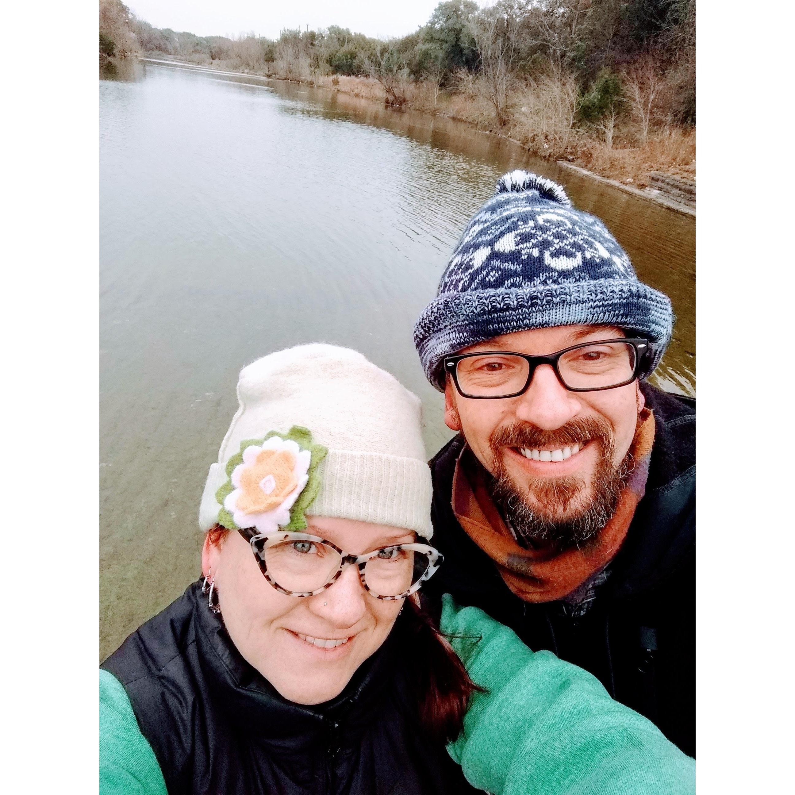 Cold winter day riding bikes around our neighborhood....discovered a lake!