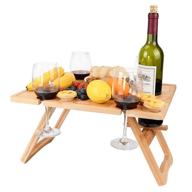Tirrinia 12.6x17 Inches 100% Nature Bamboo Folding Portable Wine Picnic Table