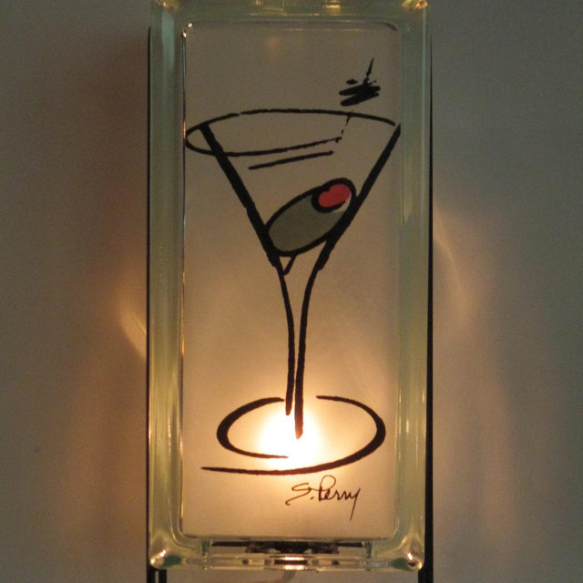 Martini Lighted Glass Block Light, Mancave gift, retro Martini bar lamp, mid-century modern light, bar light, kitchen light