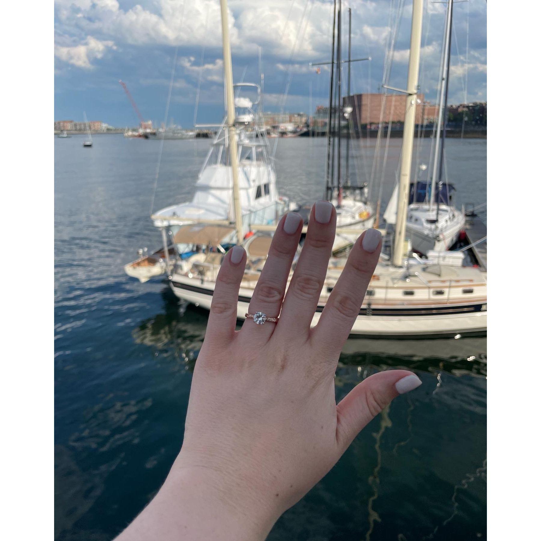 The beautiful ring! A custom made ring, featuring Chris' Great Grandmother's diamond.