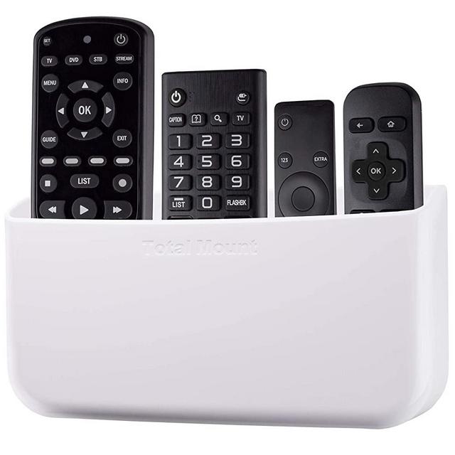 TotalMount Hole-Free Remote Holder - Eliminates Need to Drill Holes in Your Wall (for 3 or 4 Remotes - White - Quantity 1)