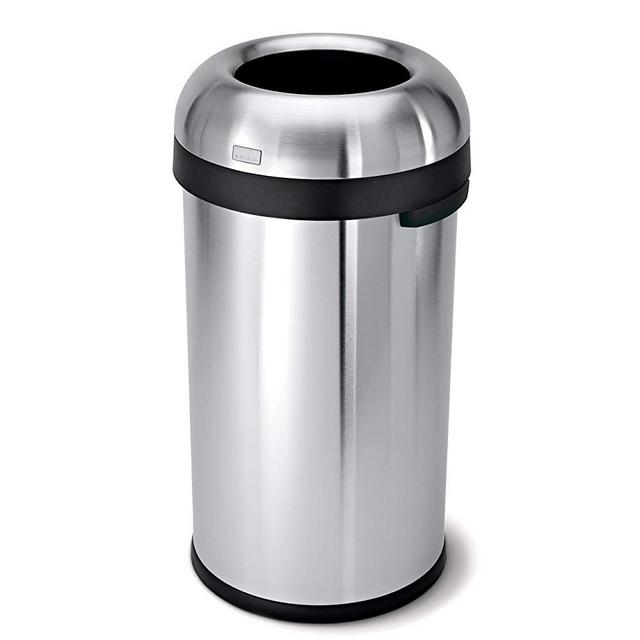 simplehuman 60 Liter / 16 Gallon Bullet Open Top Trash Can Commercial Grade Heavy Gauge Brushed Stainless Steel