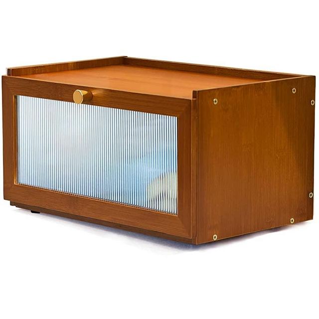 ETMI Bamboo Bread Box for Kitchen Countertop-Large Farmhouse Bread Box with Window Bread Holder(Brown)