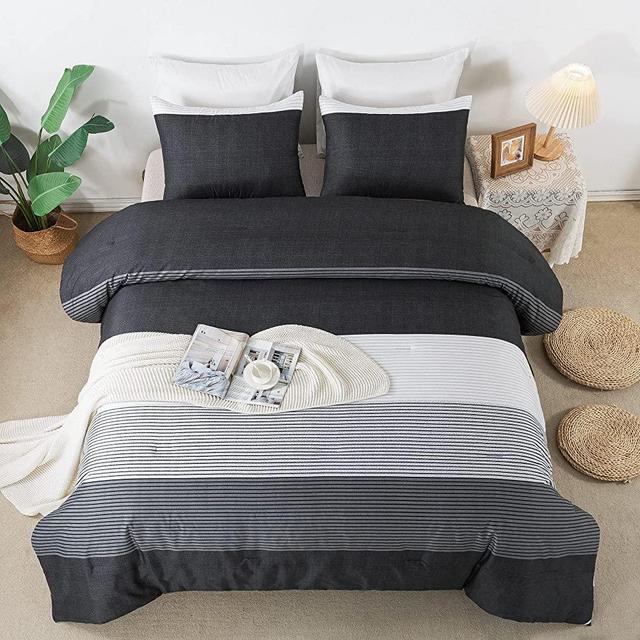 Litanika King Bed Comforter Set Black White Grey - 3 Pieces Lightweight Bedding Set for Boys Men, All Season Down Alternative Comforter (1 Comforter, 2 Pillowcases)