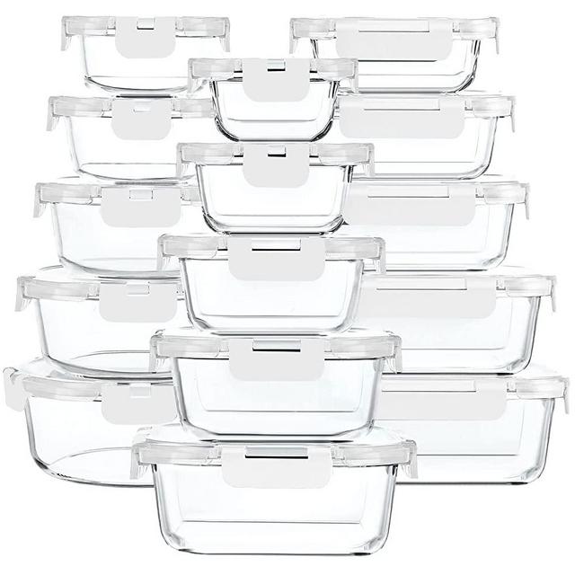 30 Pieces Glass Food Storage Containers with Upgraded Snap Locking Lids,Glass Meal Prep Containers Set - Airtight Lunch Containers, Microwave, Oven, Freezer and Dishwasher Friendly (White)