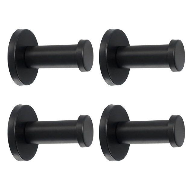 Vanloory Bathroom Towel Hooks, 4 Pack Round Coat Hooks, Sturdy Wall Mounted Robe Hook, SUS 304 Stainless Steel Heavy Duty Clothes Hanger, Wall Towel Hooks for Bathroom Bedroom Kitchen (2 in, Black)