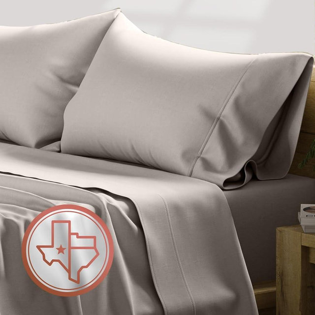 TEXAS LINEN CO. 100% Egyptian Cotton Sheets, 600 Thread Count 4 PC Queen Size Sheet Set, Soft, Cooling, High Thread Count Sateen Weave, Extra Long Staple Luxury Bedding, 16 in Deep Pocket - Beige