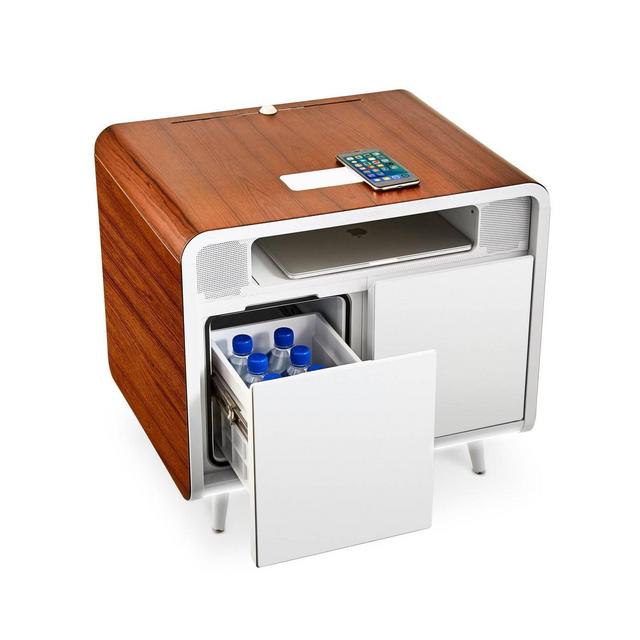 Smart Side Table with Cooling Drawer White/Wood - Sobro
