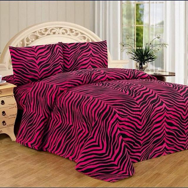 4 Piece Zebra Animal Jungle Print Super Soft Executive Collection 1500 Series Bed Sheet Set (King, Pink Zebra)