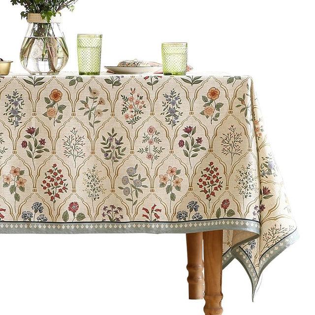 ISAENNE Floral Tablecloth for Rectangular Tables,Linen Table Cloth with Colorful Flowers Pattern,Heavy Durable Table Cover for Dining Thanksgiving Kitchen Decor Party Banquet Christmas,55"*71"