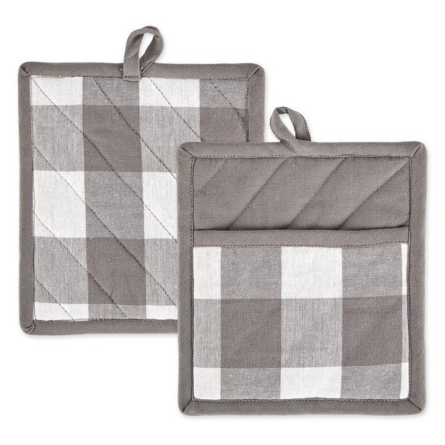 2pk Cotton Buffalo Check Potholder Set Gray/White - Design Imports