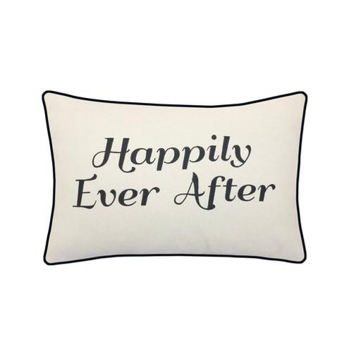 "Happily Ever After" Poly Velvet Lumbar Throw Pillow Ivory - Edie@Home
