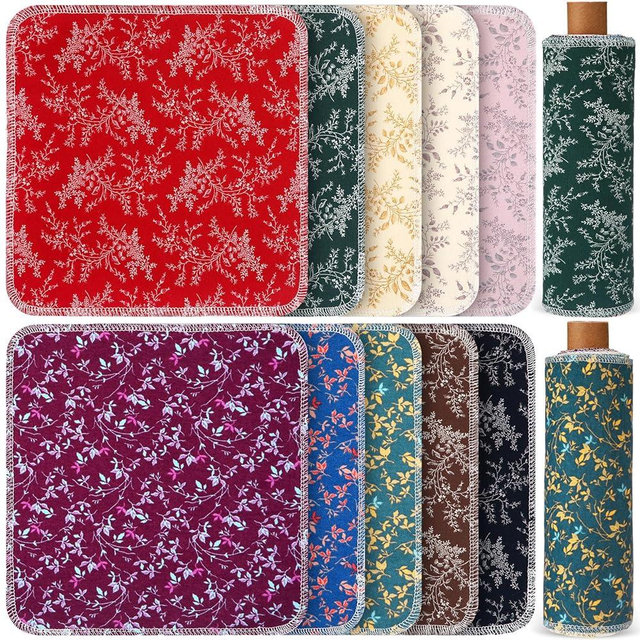 Redbaker 50 Pcs Reusable Paper Towels Paperless Reusable Cotton Cloths Absorbent Washable Paper Towels with Roll Kitchen Dishcloth for Kitchen Paperless Dishcloths(Orchid Flower)