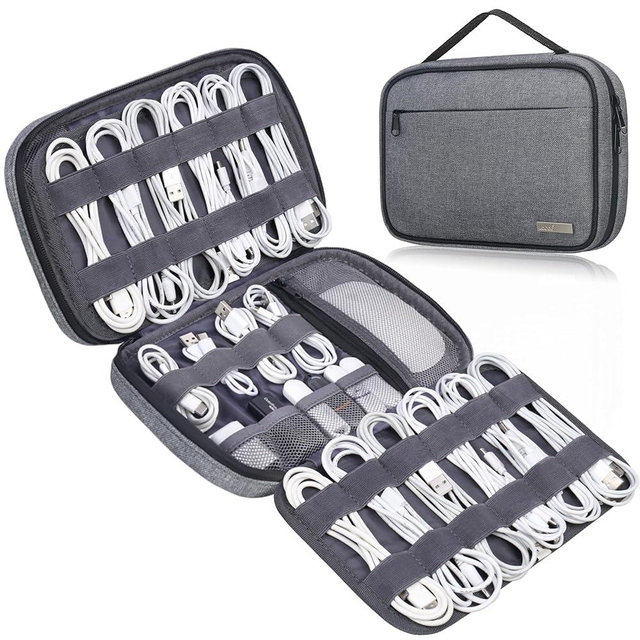 Lacdo Cord Organizer Travel, Cable Organizer Bag Case, Portable Electronics Organizer travel Case, 6 Layer Large Capacity Charging Cords Storage organizer for Cables, SD Card, Travel Essentials, Gray
