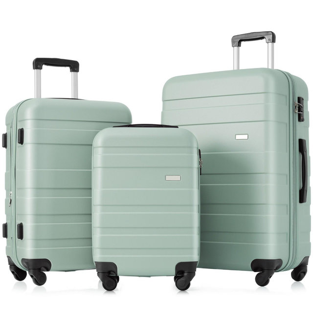 3 PCS Expandable ABS Hard Shell Luggage Set with Spinner Wheels and TSA Lock, Green-ModernLuxe