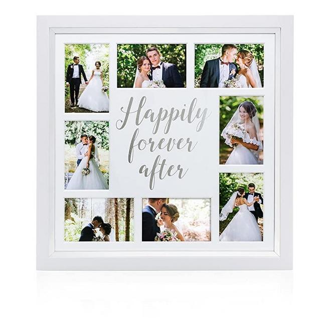 Pearhead Happily Forever After Wedding Collage Picture Frame, Wedding Gifts, Newlyweds, White