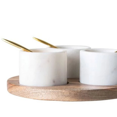 3 Pinch Pots on Board with Brass Spoons