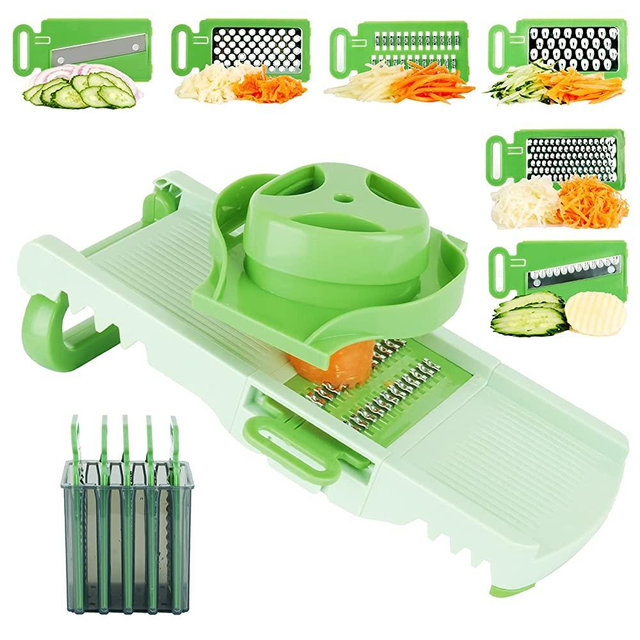 Mandoline Slicer, Genteen 6 in 1 Mandoline Vegetable Slicer Foldable Grater for Kitchen Multi Blade Potato Veggie Slicer Mandoline Adjustable Hand Held Mandolin With Extra Blade Caddy