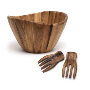 Lipper Acacia Wave Serving Bowl with Salad Hands