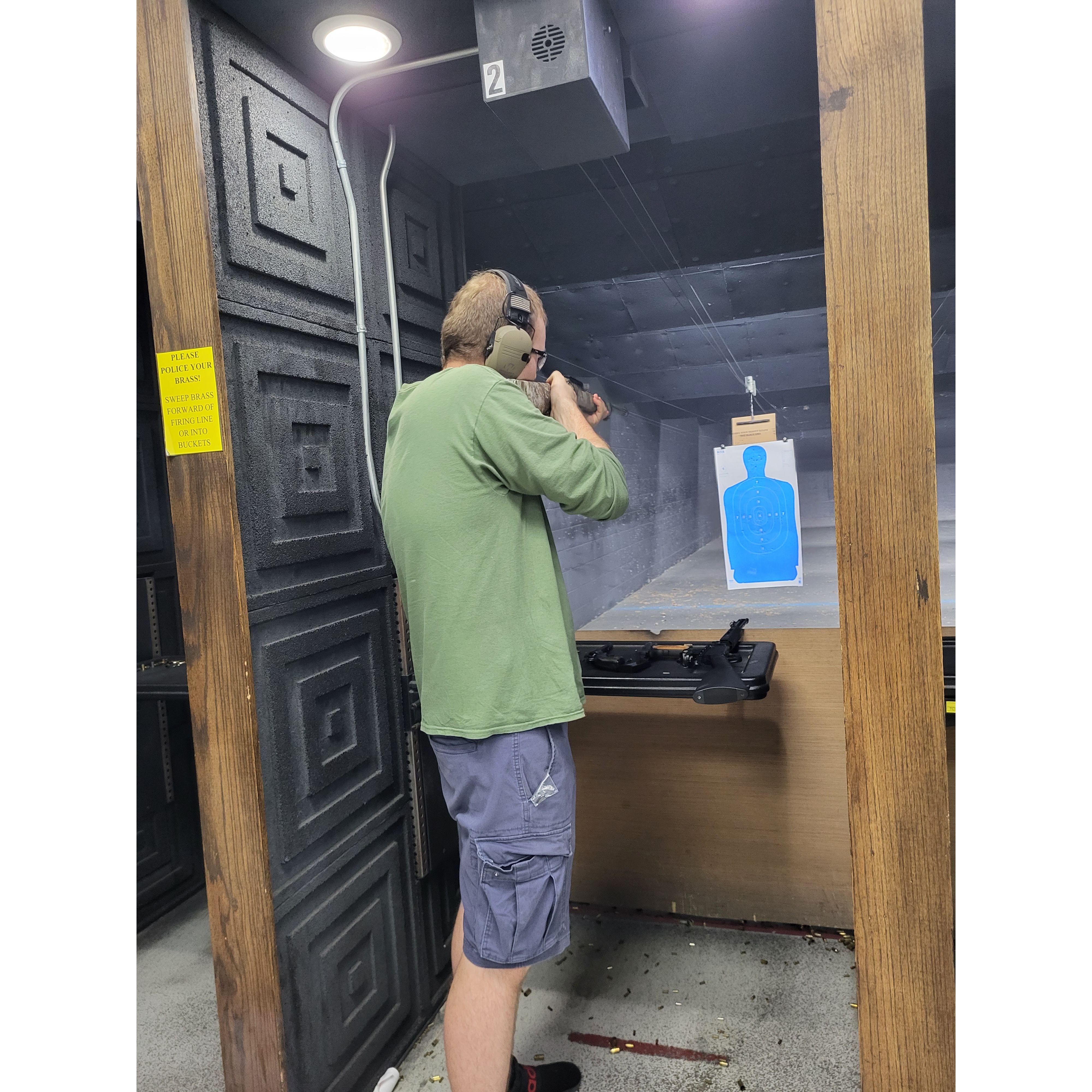 First trip to the shooting range (Sam has better aim)