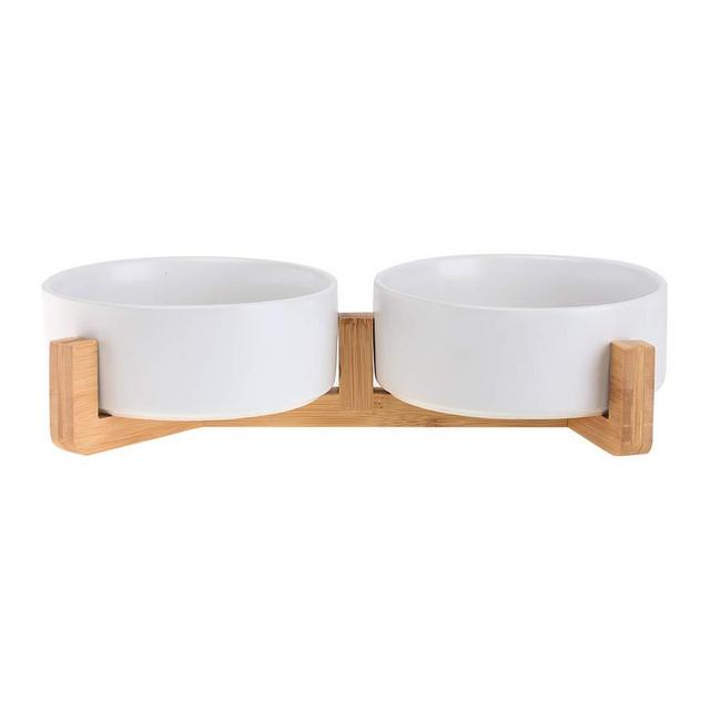 LIONWEI LIONWELI Ceramic Cat Dog Bowl Dish with Wood Stand No Spill Pet Food Water Feeder Cats Small Dogs