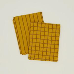 Essential Yarn Dyed Dish Towel, Set of 2 - Mustard/Bronze