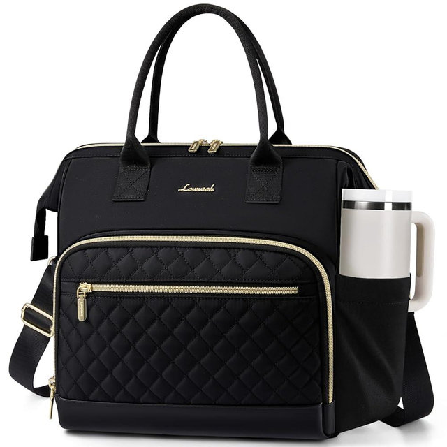 LOVEVOOK Lunch Bag Women, Insulated Adult Lunch Box for Women Work, Wide Opening Leakproof Cooler Tote Bag for Office Campus Picnic Beach with Shoulder Strap, Loncheras Para Mujer with Cup Holder