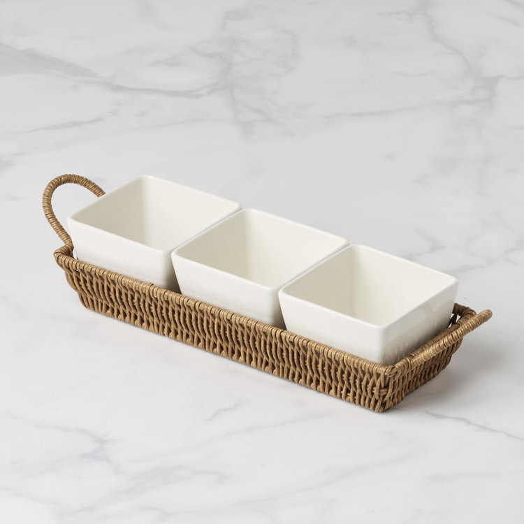 Oneida, Willow & White 4-Piece Dip Bowl & Rattan Tray Set | Zola