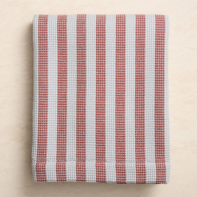 Emma Chamberlain Stripe Waffle Bath Towels, Blue/Red