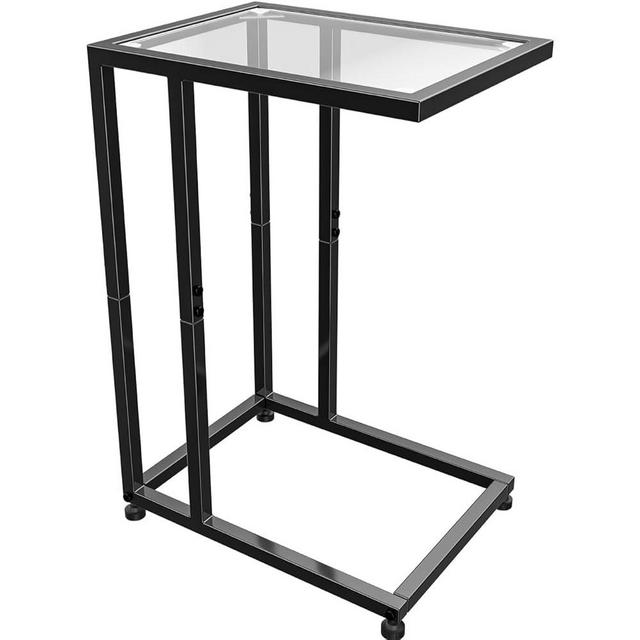 Simple Trending C Shaped End Table, Tempered Glass Side Table Living Room for Sofa, Couch Table and TV Tray Table Bedroom, Black