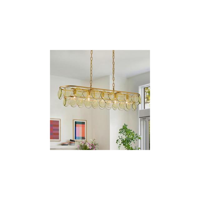 LLHZSY 39 3/4" Ceiling Chandelier With Light Green Round Glass 8-Lights Fixture for Dining Room