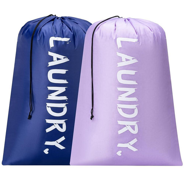 2 Pack XL Travel Laundry Bag, Machine Washable Dirty Clothes Organizer with Drawstring,Large Enough to Hold 4 Loads of Laundry, Easy Fit a Laundry Hamper or Basket Travel Essentials 24" x 36"