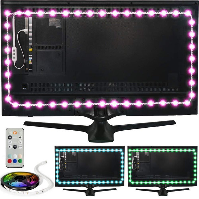 Power Practical LED Lights for TV in Living Room or Bedroom – Luminoodle Backlight, USB Powered Strips w/ Remote for 15 Ambient Color Bias Lighting Options & 10 Brightness Modes, Size (41"-59" TV)