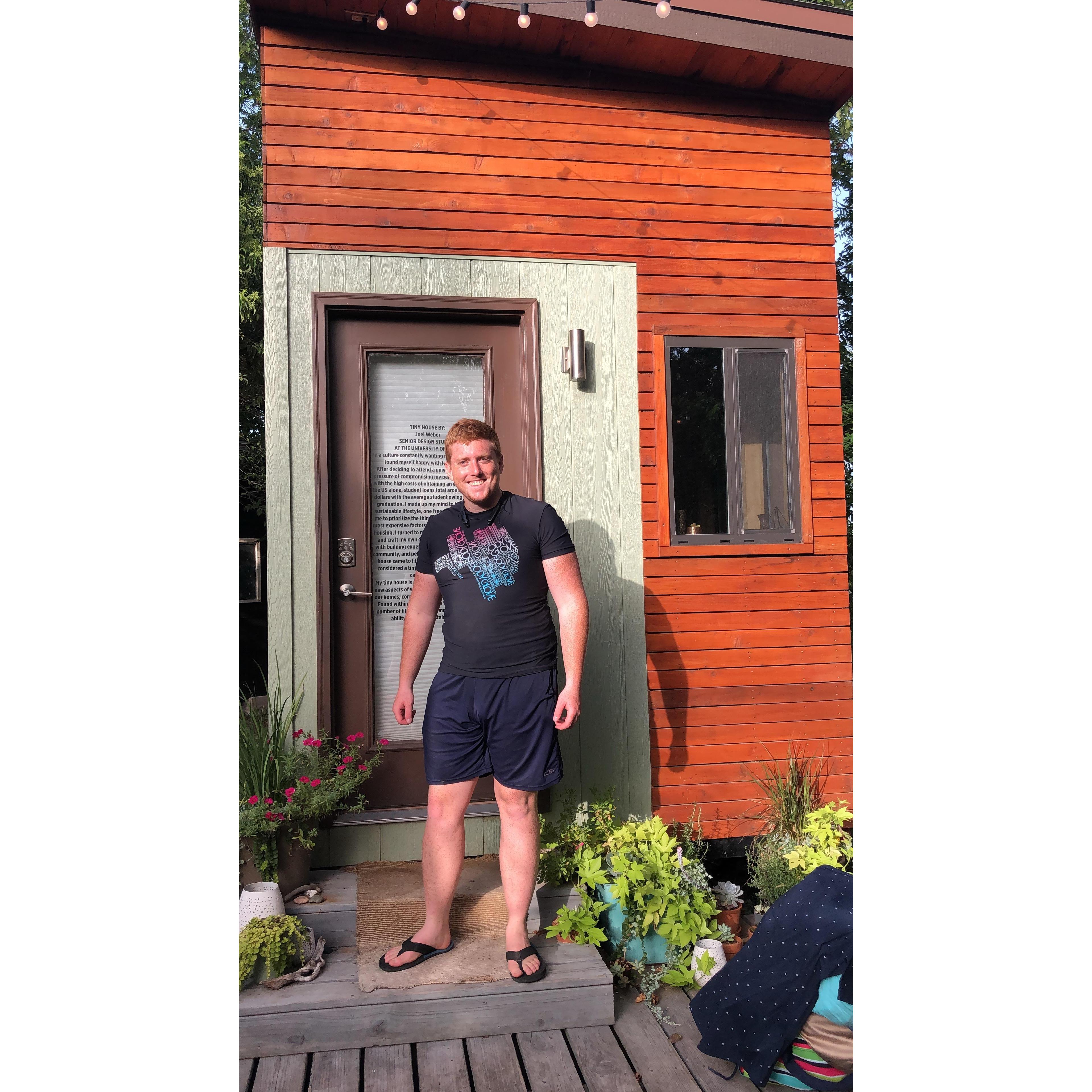 July 2018 - after hours of car trouble, Emily surprises Shiloh with an anniversary getaway in a tiny home!