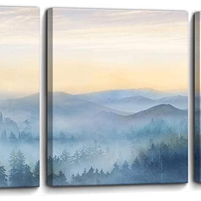 Wall Decor for Bedroom 3 Panel Sunrise Misty Forest Print Picture Paintings Wall Art for Living Room Bathroom Framed Canvas Artwork Modern Room Wall Decorations Size 12x16 x 3 Piece Ready to Hang
