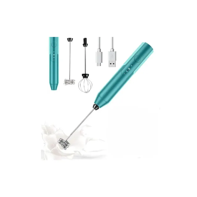 Swtroom Handheld Milk & Coffee Frother Electric Mini Blender Stainless Steel Drink Mixer Light Blue